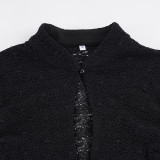 Women Sexy Lace Patchwork Hollow Out Button Long Sleeve Top
