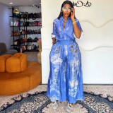 Women Long Sleeve Printed Blouse and Pants Two Piece Set
