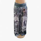 Women Long Sleeve Printed Blouse and Pants Two Piece Set