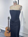 Women Sexy Strapless Boned Ruched Bodycon Dress