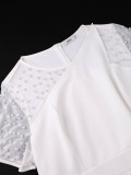 Plus Size Women White Beaded Mesh Slash Shoulder Short Sleeve Wide Leg Jumpsuit