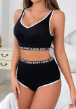Women Letter V Neck Tank Top and Shorts Two Piece Set