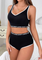 Women Letter V Neck Tank Top and Shorts Two Piece Set Women Letter V Neck Tank Top and Shorts Two Piece Set
