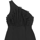 Women Mesh Slash Shoulder Formal Party Wide Leg Jumpsuit