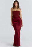 Women Sexy Strapless Boned Ruched Bodycon Dress