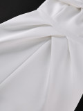 Plus Size Women Pink Stand Collar Puff Sleeve Ruffle Maxi Bodycon Dress