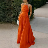 Women Sleeveless Strapless Sexy Patchwork Ruffle Maxi Dress