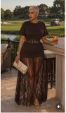 Women Summer Round Neck T-shirt With Lace Splicing Casual Dress
