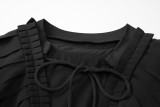 Women Summer Sexy V Neck Ruffle Patchwork Lace-Up Sleeveless Top