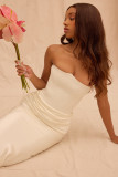 Women Sexy Strapless Boned Ruched Bodycon Dress
