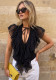 Women Summer Sexy V Neck Ruffle Patchwork Lace-Up Sleeveless Top