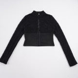 Women Sexy Lace Patchwork Hollow Out Button Long Sleeve Top