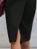 Women Turndown Collar Blazer Black Slit Bodycon Dress
