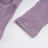 Women Sexy Purple Ribbed Crisscross Long Sleeve T-shirt