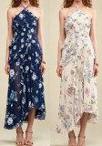 Women Halter Neck Pleated Ruffle Maxi Dress