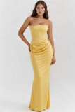Women Sexy Strapless Boned Ruched Bodycon Dress