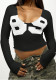 Women Spring Summer Sexy Letter Print U Neck Long Sleeve Crop T-shirt