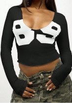 Women Spring Summer Sexy Letter Print U Neck Long Sleeve Crop T-shirt Women Spring Summer Sexy Letter Print U Neck Long Sleeve Crop T-shirt