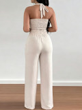 Women Sexy Solid Vest and Lace-Up Pants Two Piece Set