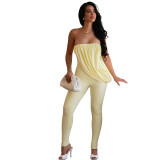 Women Autumn Solid Strapless Ruched Jumpsuit