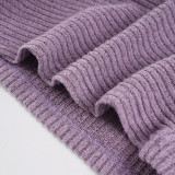 Women Sexy Purple Ribbed Crisscross Long Sleeve T-shirt