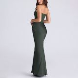 Women Sexy Strapless Boned Ruched Bodycon Dress