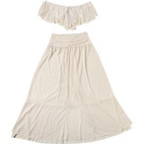 Women Summer Solid Chiffon Lace Trim Top and Bodycon Midi Skirt Two Piece Set