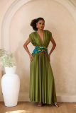 Women Ethnic Pleated Print Patchwork Sleeveless Casual Maxi Dress