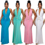 Women Halter Neck V Neck Ruched Mermaid Formal Party Dress