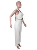 Women Sexy Solid Vest and Lace-Up Pants Two Piece Set
