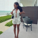 Women Summer Sexy Tie Patchwork Tank Top and Shorts Two Piece Set