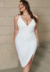 Plus Size Women Summer White V Neck Boned Waist Bandage Bodycon Dress With Side Slit