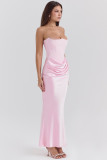Women Sexy Strapless Boned Ruched Bodycon Dress
