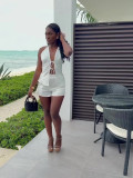 Women Summer Sexy Tie Patchwork Tank Top and Shorts Two Piece Set