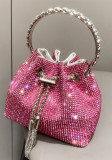 Women's Full Rhinestone Metal Ring Bucket Handbag