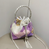 Women's Full Rhinestone Metal Ring Bucket Handbag