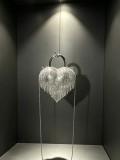 Women's Heart Print Rhinestone Fringe Formal Party Handle Crossbody Evening Bag