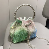 Women's Full Rhinestone Metal Ring Bucket Handbag