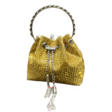 Women's Full Rhinestone Metal Ring Bucket Handbag
