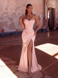 Women's Solid-Color Satin Mermaid Luxury Strap Dress for Evening Party