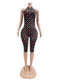 Women Spring/Summer Polka Dot Print Streetchy Halter Neck Backless Jumpsuit