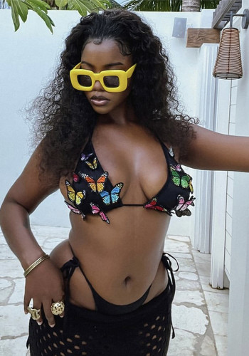 Fashion Multi-Color 3D Butterfly Adjustable Tie Bikini Swimwear