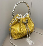 Women's Full Rhinestone Metal Ring Bucket Handbag