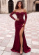 Women's Chic Off Shoulder See-Through Lace Boned Long Sleeve Evening Gown