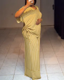 Summer Women's Casual Striped V-Neck Loose Wide-Leg Pants Set
