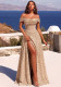Women's Off Shoulder Slim Fit High Slit Sequin Evening Dress for Wedding Party