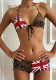 Women's Leopard Print Color Block Tie-Up Bra Vest & Low-Waist Shorts Two-Piece Set