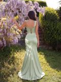 Women's Light Green Satin Mermaid Luxury Strap Evening Dress for Formal Party