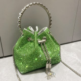 Women's Full Rhinestone Metal Ring Bucket Handbag