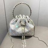Women's Full Rhinestone Metal Ring Bucket Handbag